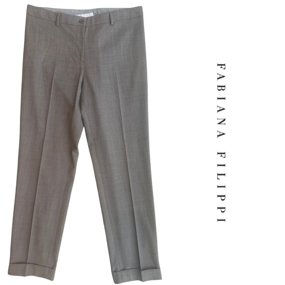 Fabiana Filippi Lightweight Tan Virgin Wool Soft Trousers Italy 12 Stretch large